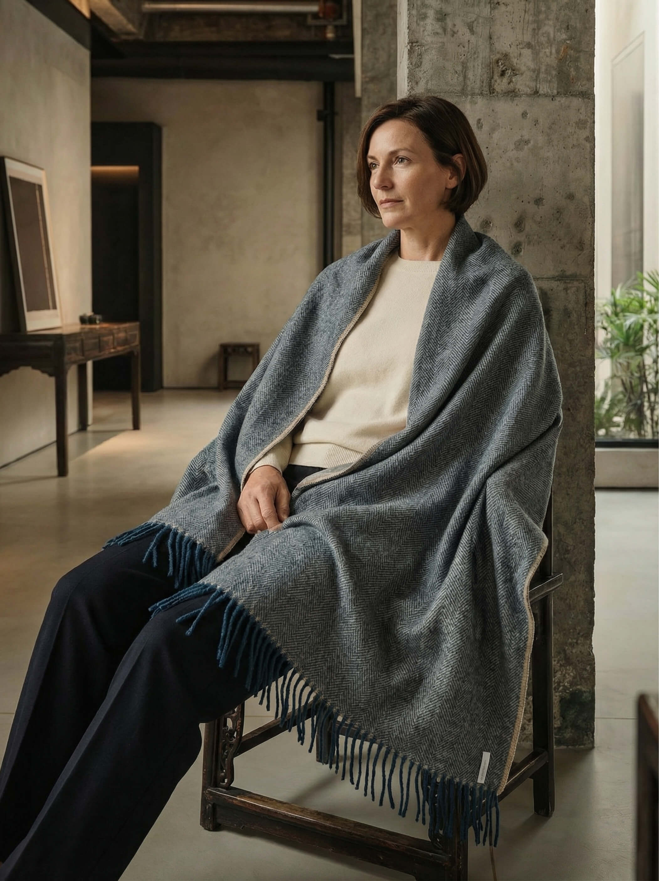 Alpakos pledas Herringbone Deep Blue