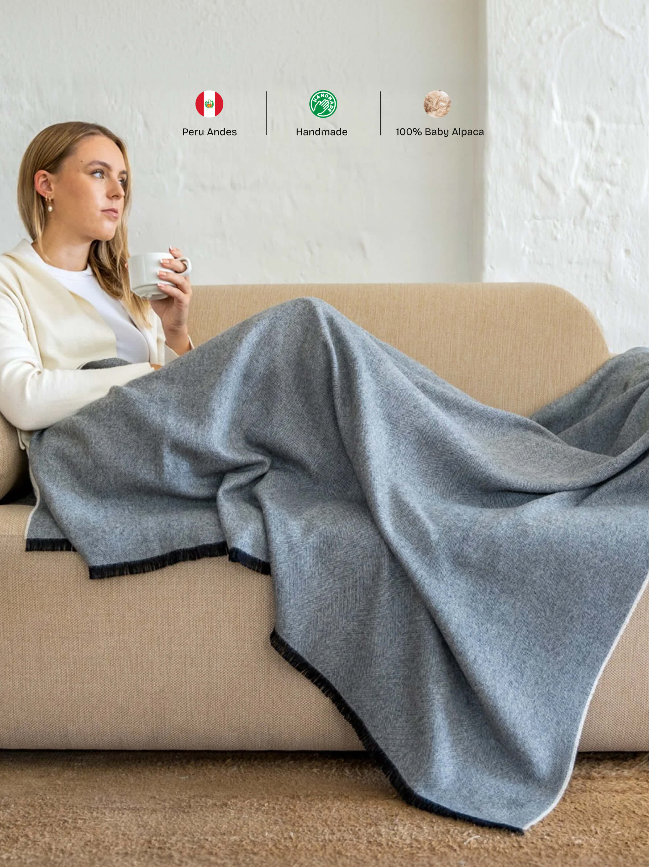 Alpakos pledas Herringbone Deep Blue
